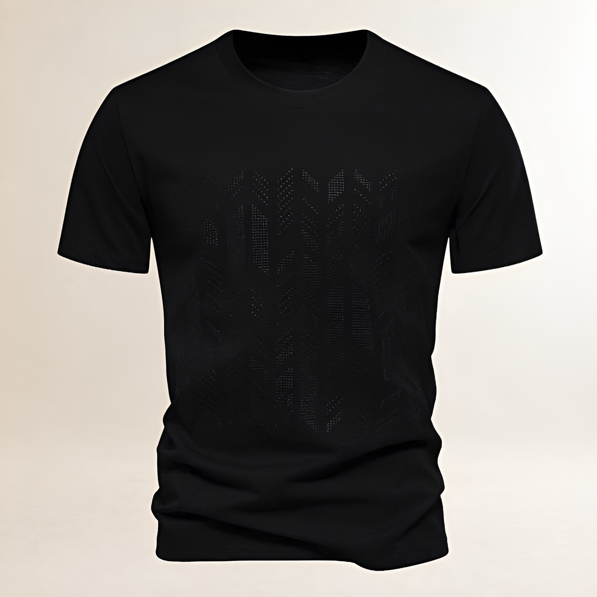 Camiseta Masculina Gola Careca com Painel Geométrico Bordado tonal - Regular fit