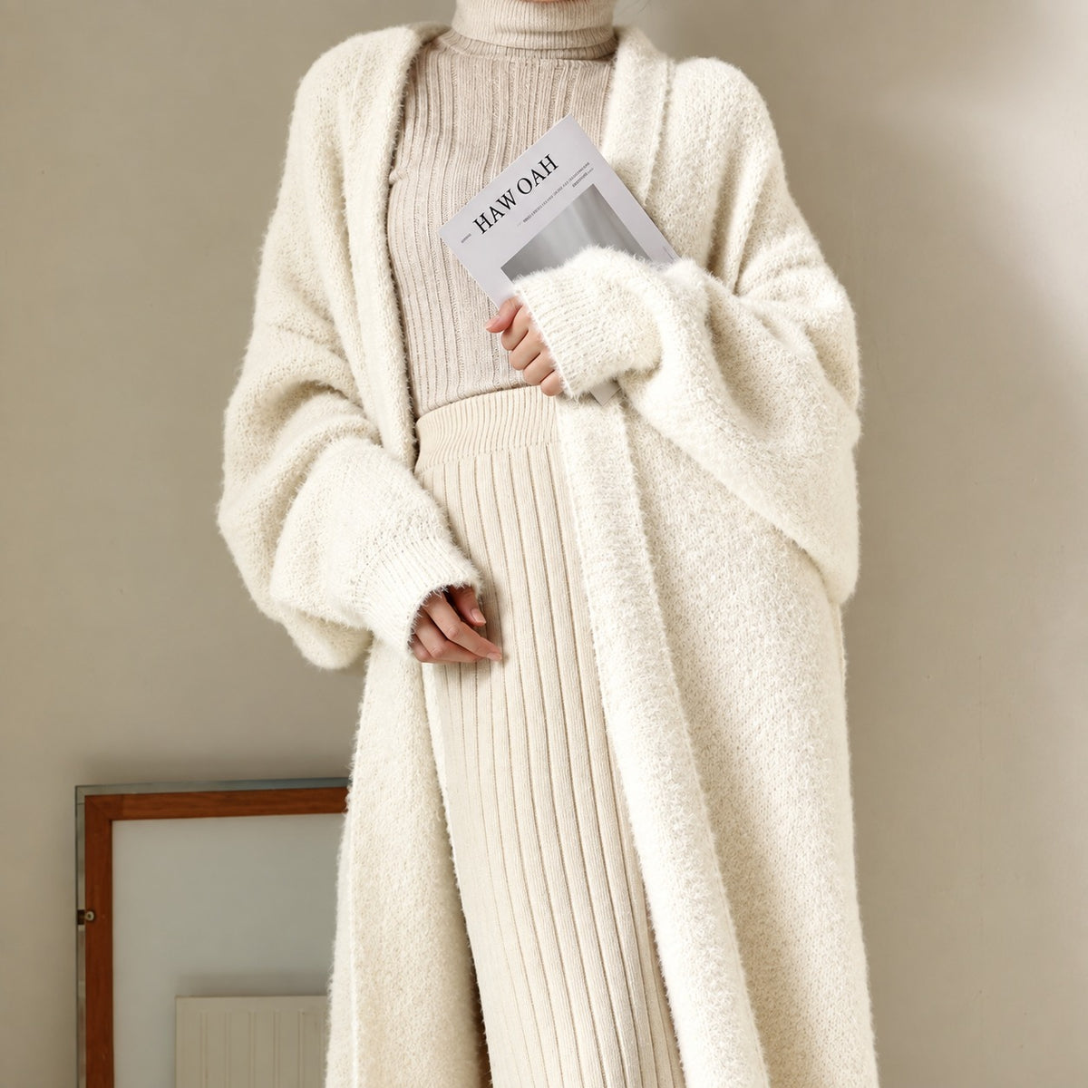 Cardigan longo feminino oversized com frente aberta