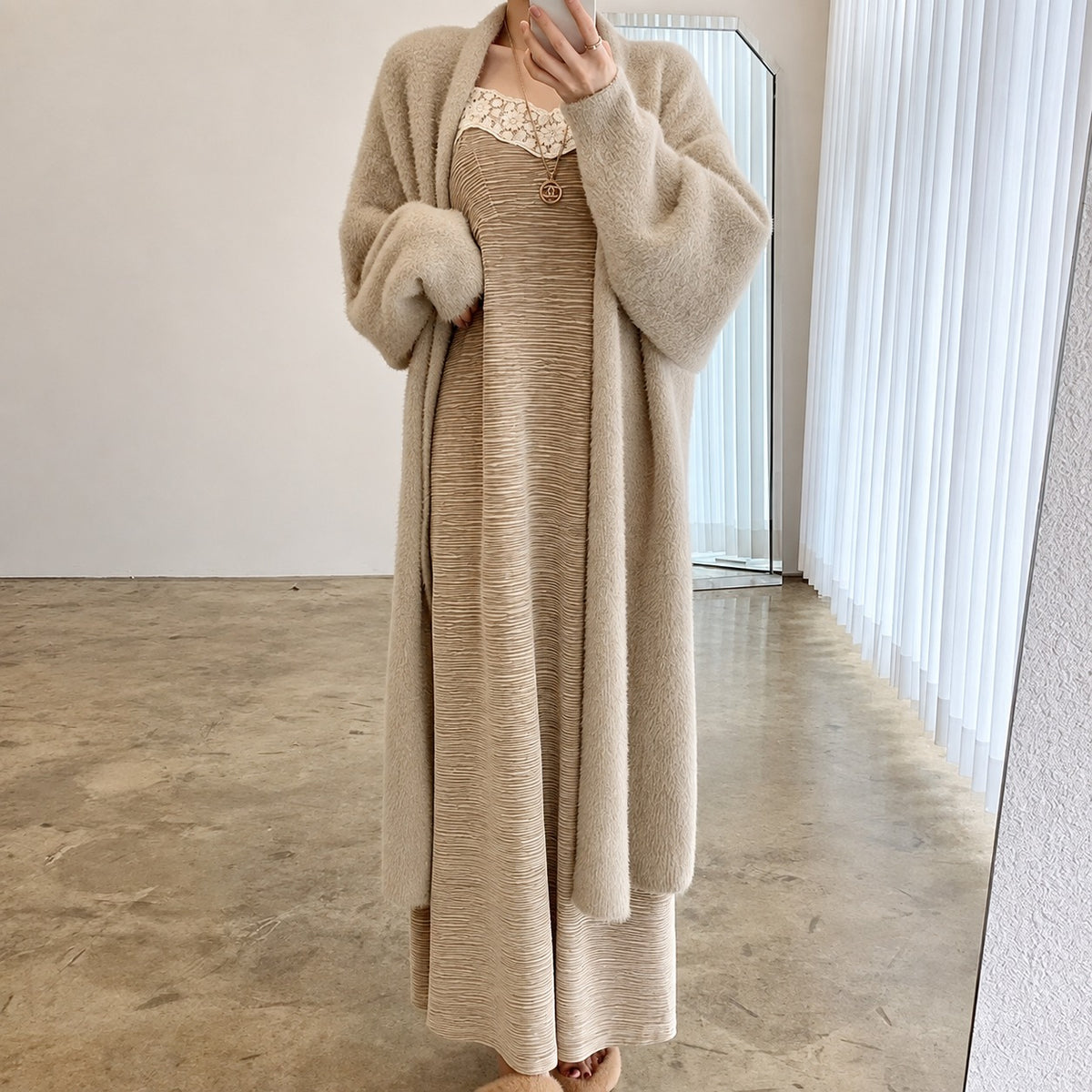 Cardigan longo feminino oversized com frente aberta