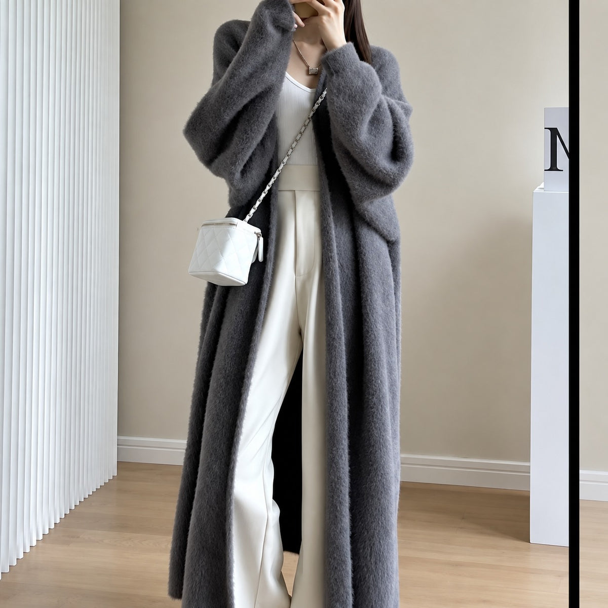 Cardigan longo feminino oversized com frente aberta