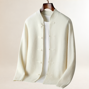 Cardigan masculino com gola alta e fechamento por botões de laço - corte regular