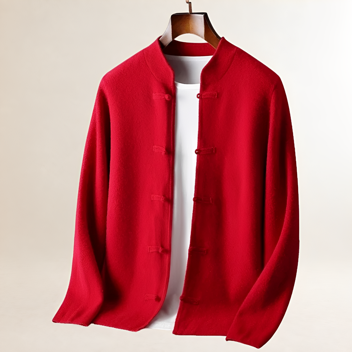 Cardigan masculino com gola alta e fechamento por botões de laço - corte regular