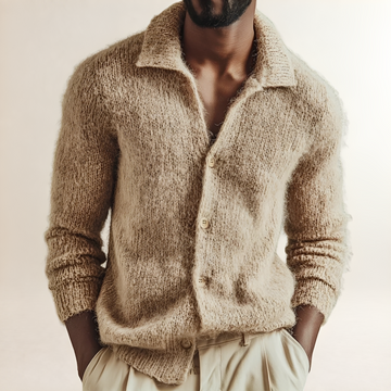 Cardigan masculino de gola lapela com fechamento de botões - corte reto