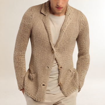 Cardigan masculino estilo blazer com lapela bolso de aba reta ajuste regular
