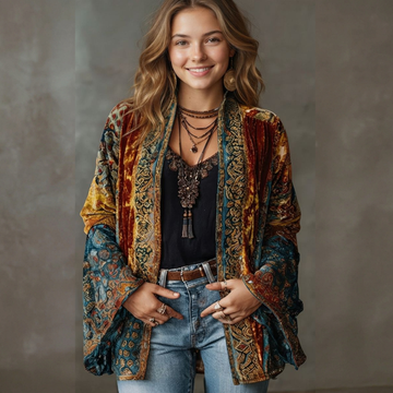 Cardigan Mulher Kimono Concha Aberto S modelo com mangas largas