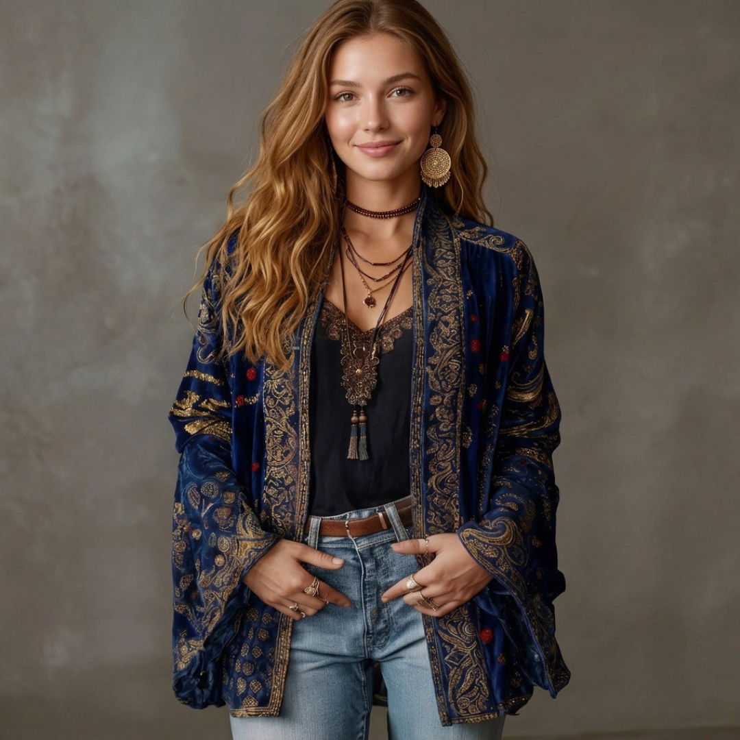 Cardigan Mulher Kimono Concha Aberto S modelo com mangas largas