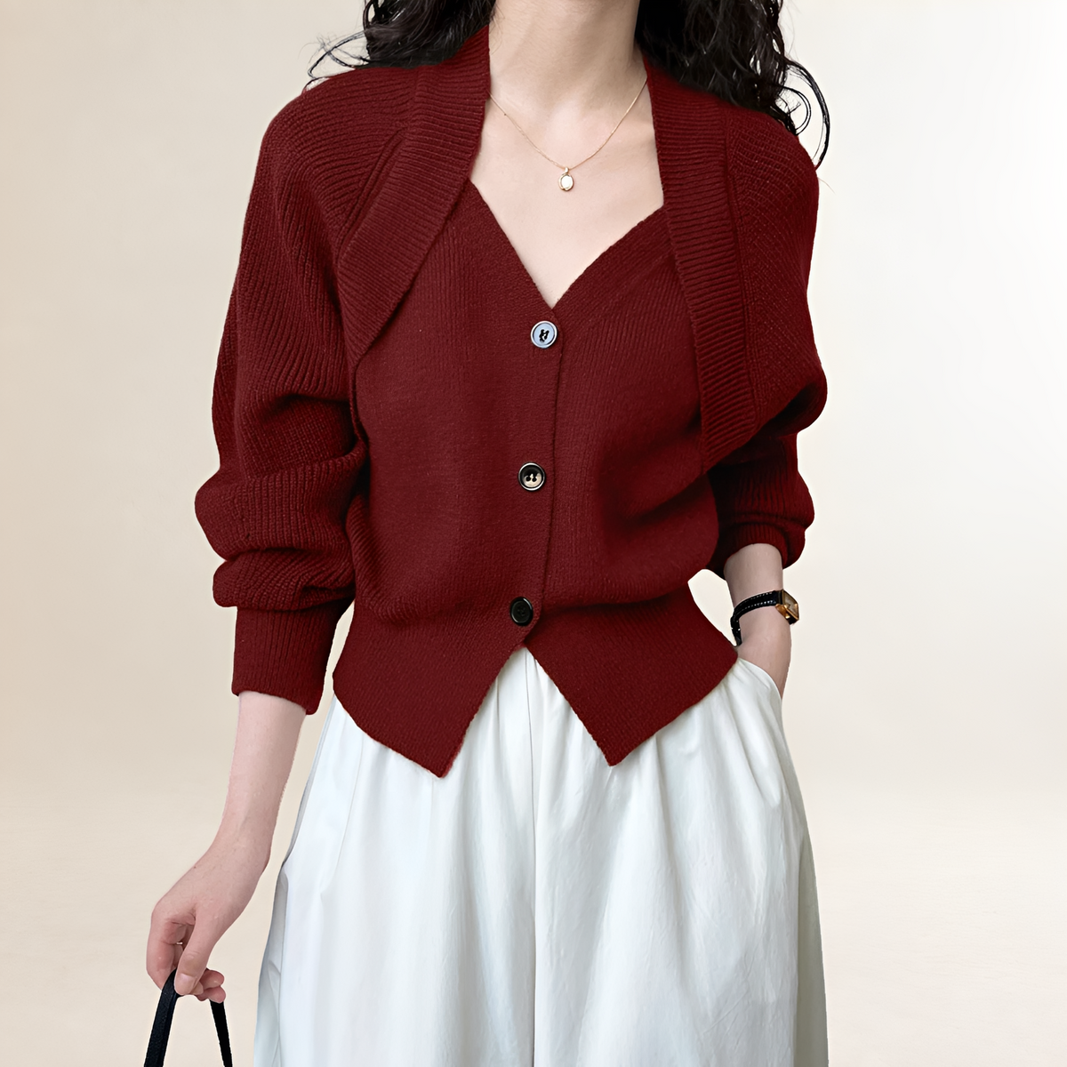 Cardigan para mulheres com decote V, fechamento de botões, manga longa e caimento regular