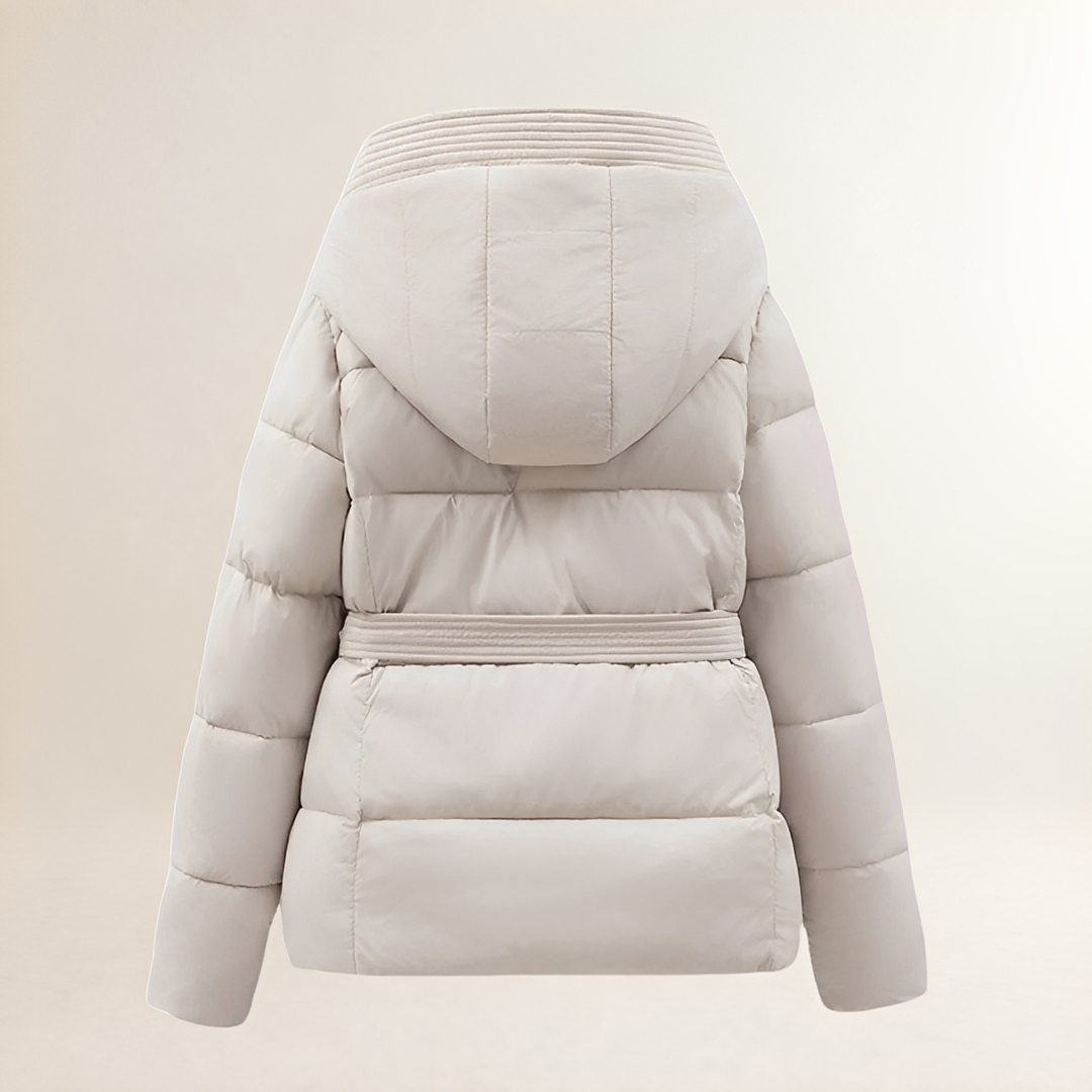 Casaco acolchoado feminino com capuz e cinto - design quilhado e caimento confortável