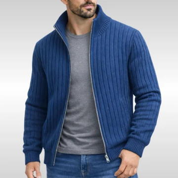 Casaco cardigan masculino com zíper completo e gola alta