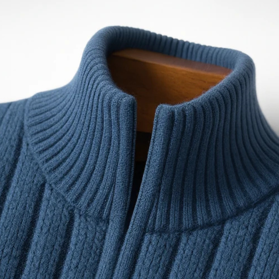 Casaco cardigan masculino com zíper completo e gola alta