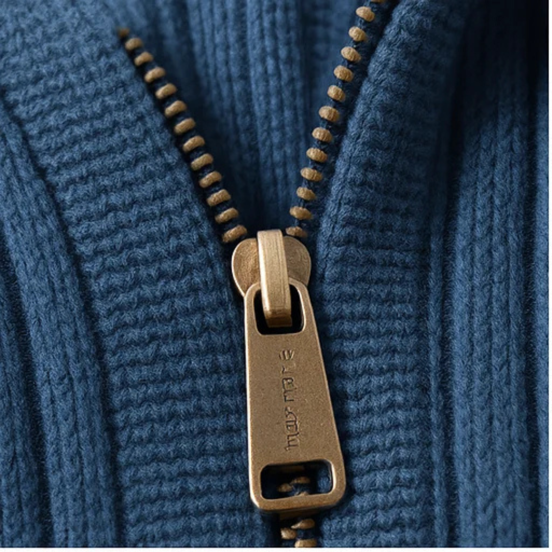 Casaco cardigan masculino com zíper completo e gola alta