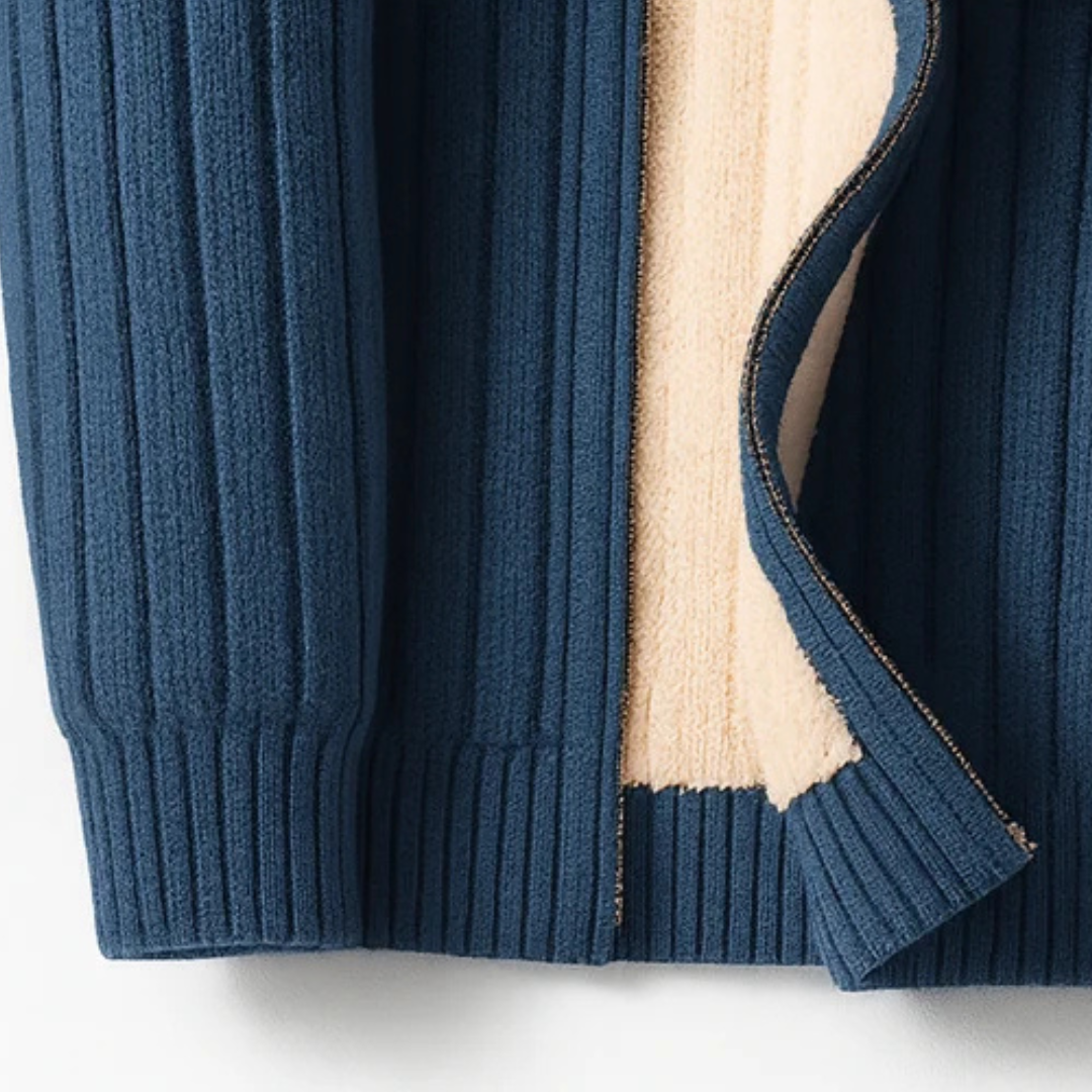 Casaco cardigan masculino com zíper completo e gola alta
