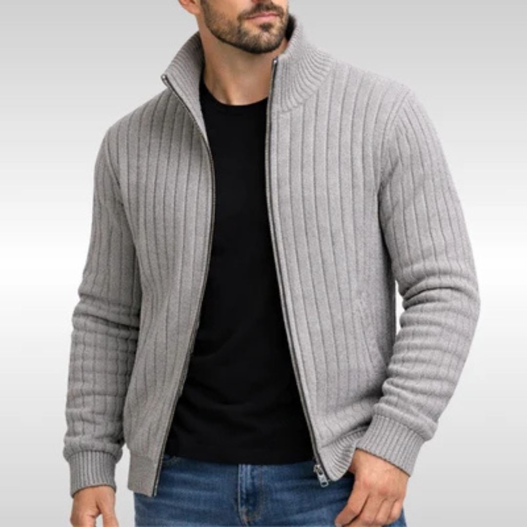 Casaco cardigan masculino com zíper completo e gola alta