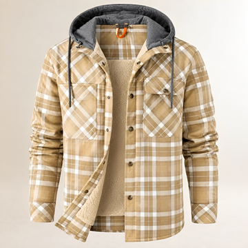 Casaco Dapper para homens com capuz e fechamento de pressão — bolso peitoral com aba