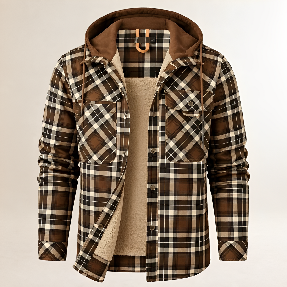 Casaco Dapper para homens com capuz e fechamento de pressão — bolso peitoral com aba