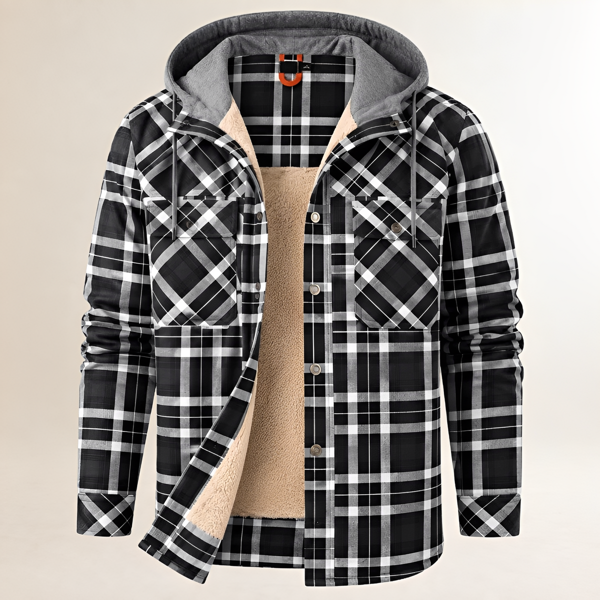 Casaco Dapper para homens com capuz e fechamento de pressão — bolso peitoral com aba