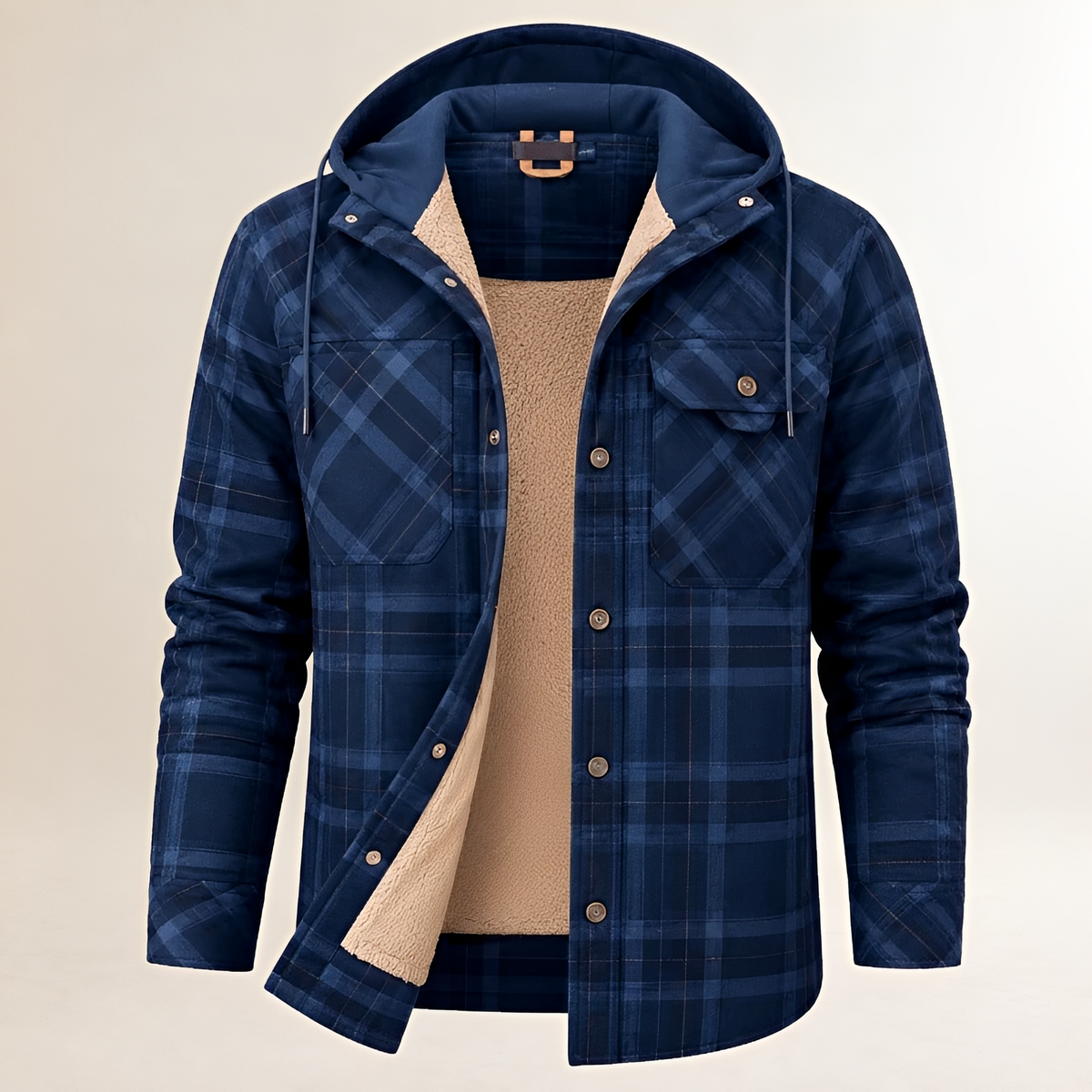 Casaco Dapper para homens com capuz e fechamento de pressão — bolso peitoral com aba