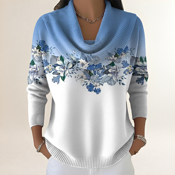 Casaco feminino com gola drapeada e yoke floral - corte relaxado