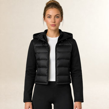 Casaco feminino puffed com capuz, fechamento de zíper e design leve