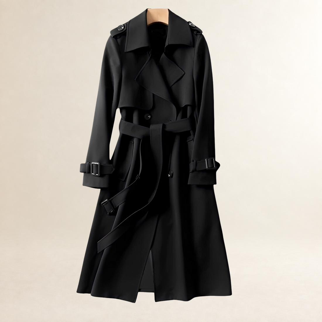 Casaco feminino trench coat duplo com cinto e comprimento médio - ajuste clássico