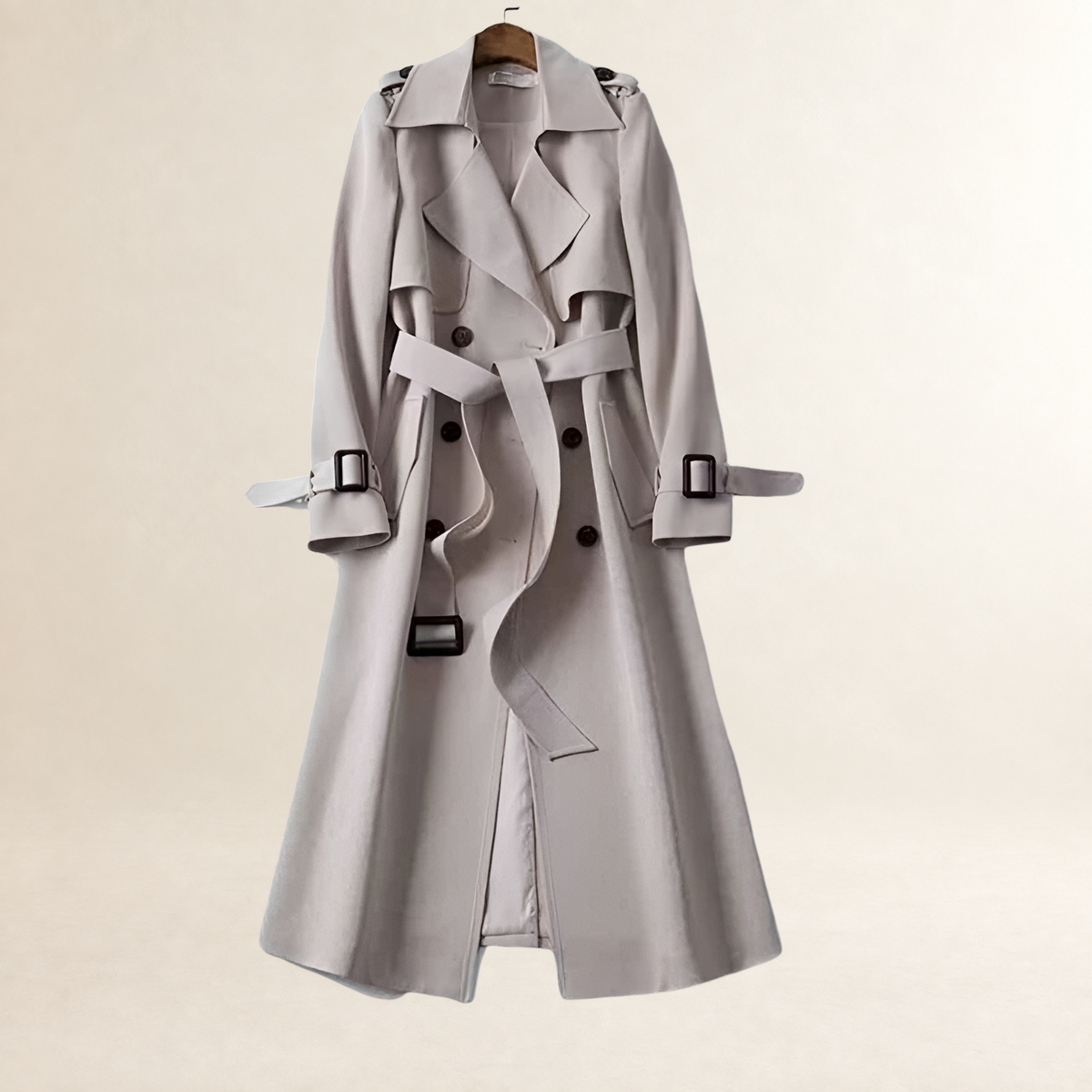 Casaco feminino trench coat duplo com cinto e comprimento médio - ajuste clássico