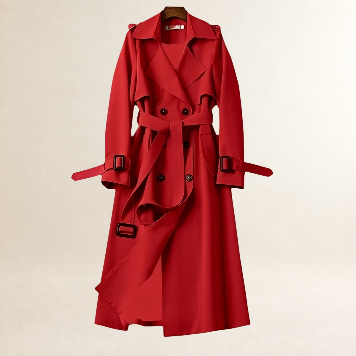 Casaco feminino trench coat duplo com cinto e comprimento médio - ajuste clássico