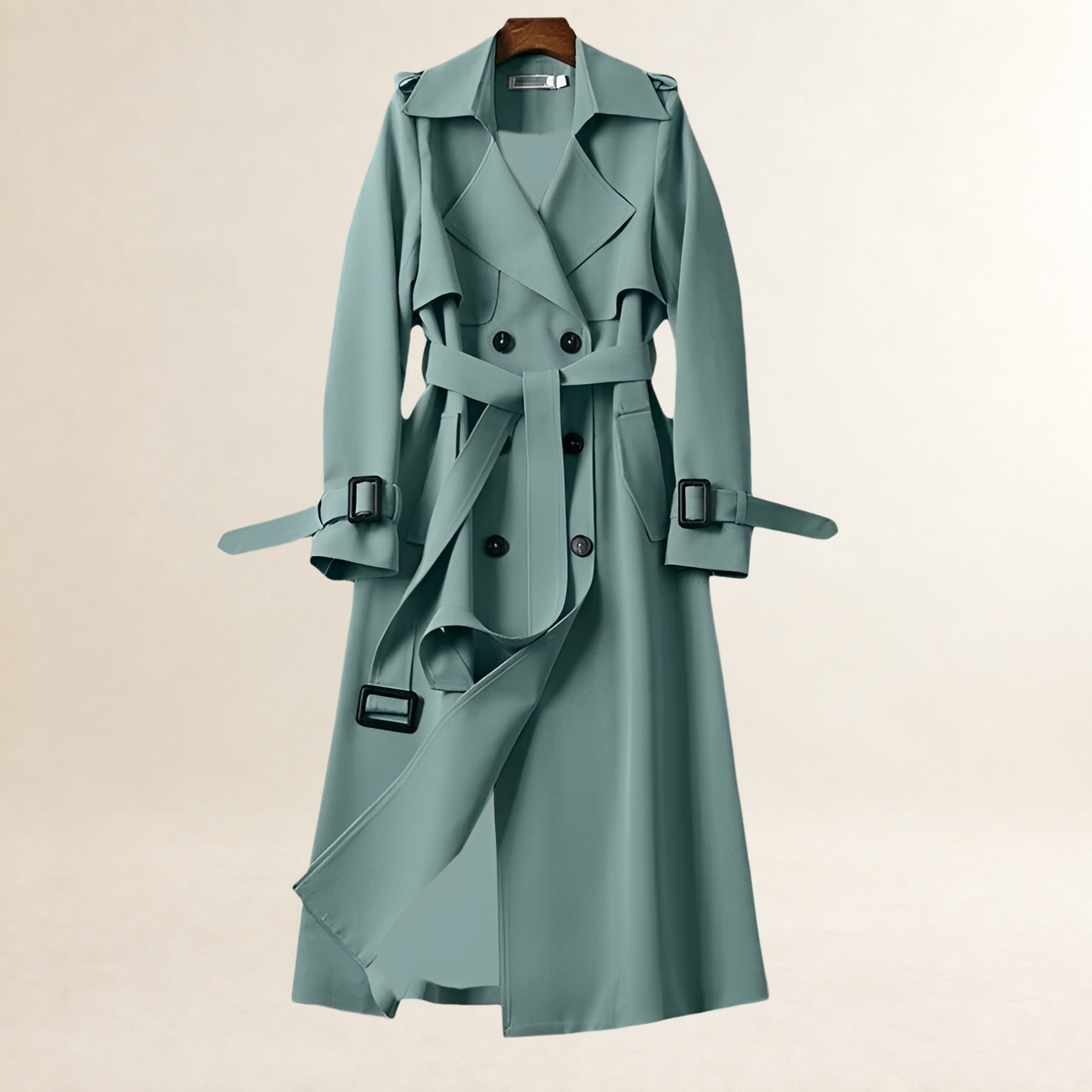 Casaco feminino trench coat duplo com cinto e comprimento médio - ajuste clássico