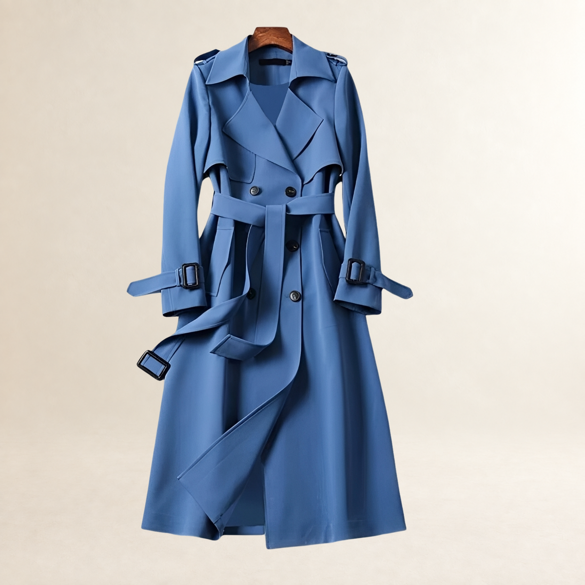 Casaco feminino trench coat duplo com cinto e comprimento médio - ajuste clássico