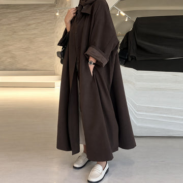 Casaco longo feminino oversized fechamento de botões bolsos laterais