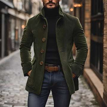 Casaco masculino blazer peacoat com col V e fechamento de botões - corte slim