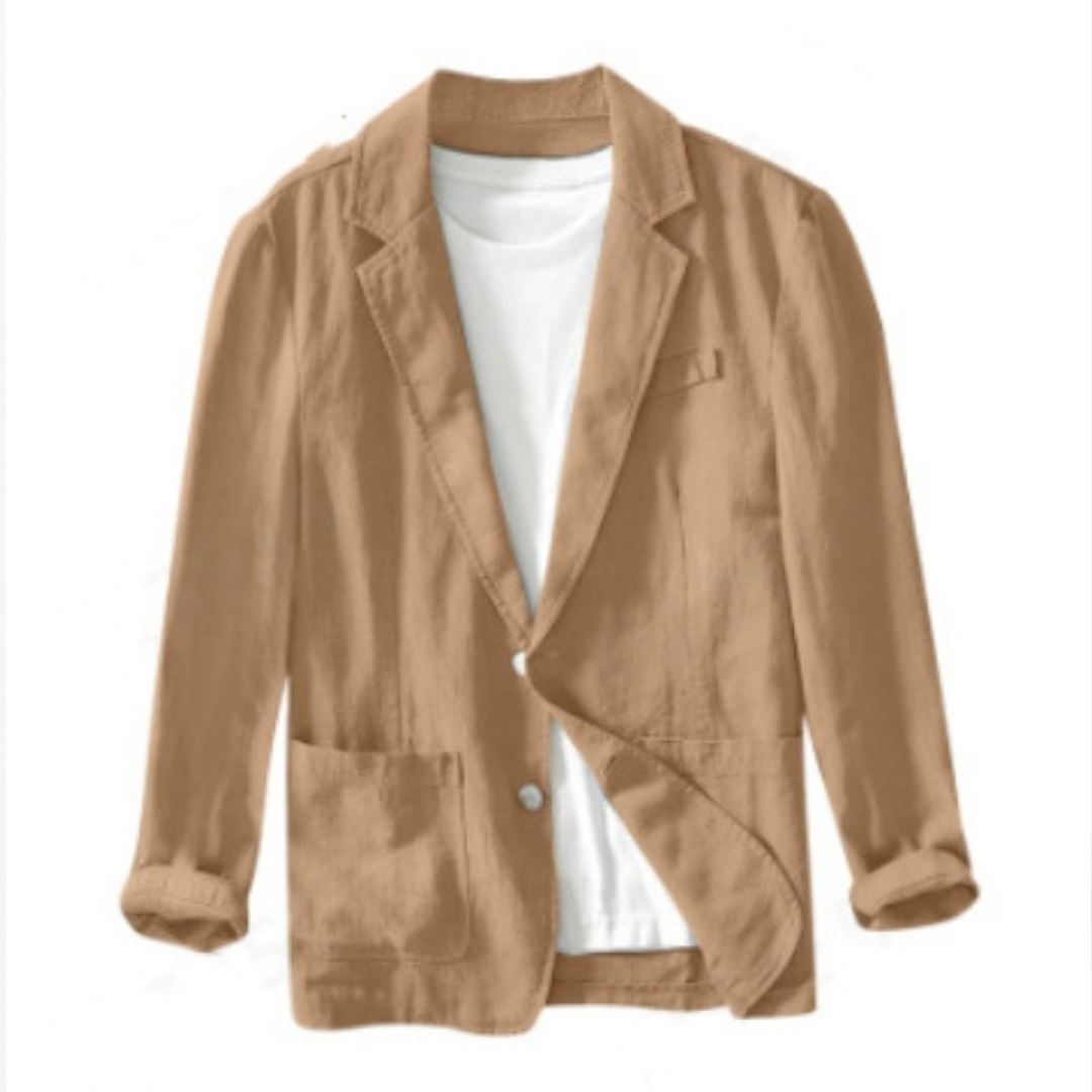 Casaco masculino com gola marcada e fechamento de dois botões - blazer casual com bolsos de boca de sobreposição