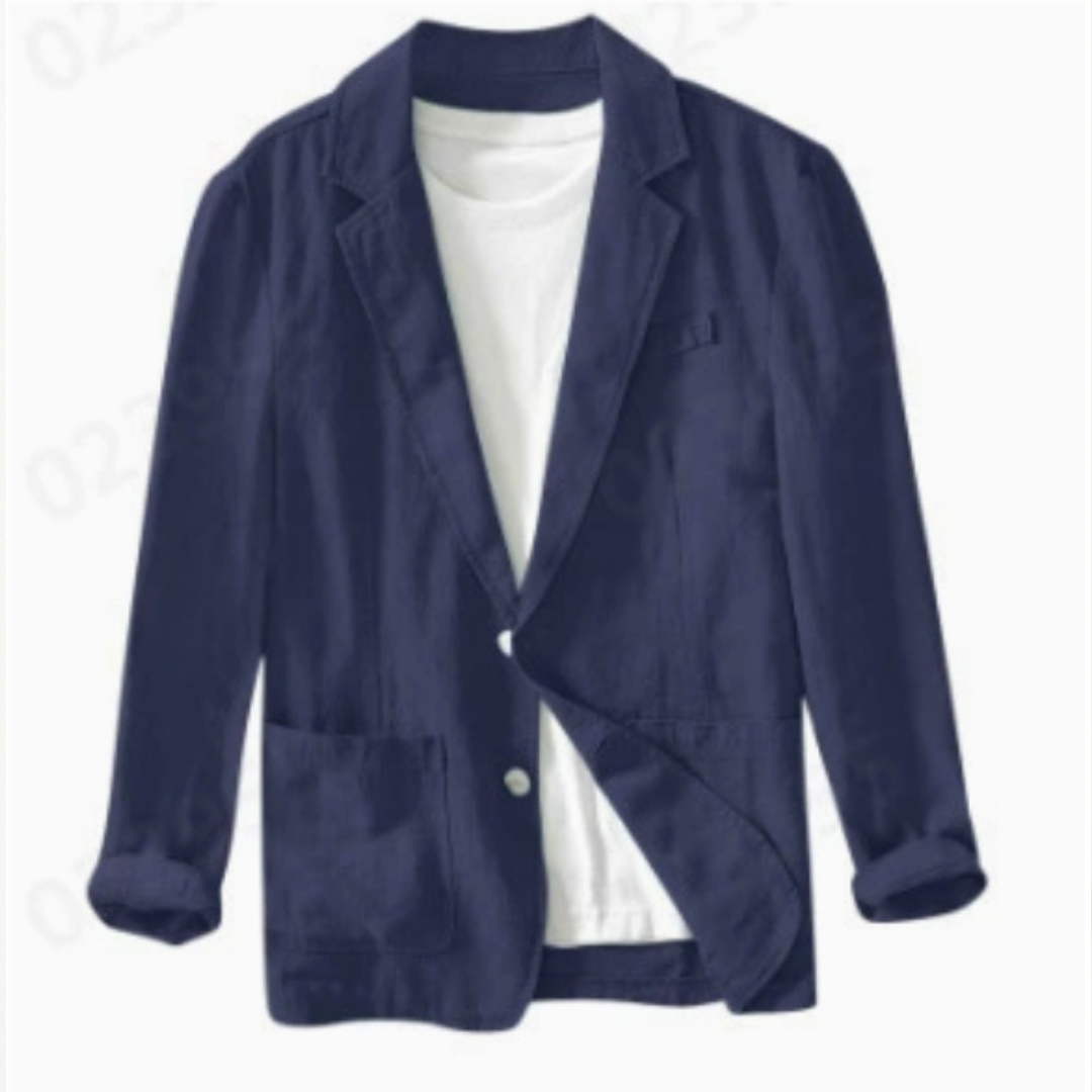 Casaco masculino com gola marcada e fechamento de dois botões - blazer casual com bolsos de boca de sobreposição