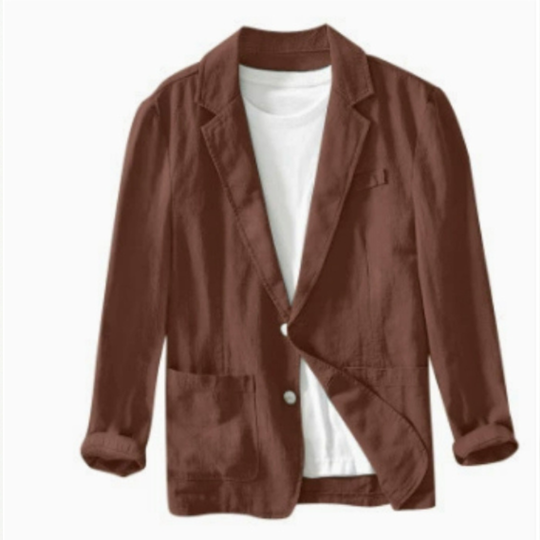 Casaco masculino com gola marcada e fechamento de dois botões - blazer casual com bolsos de boca de sobreposição