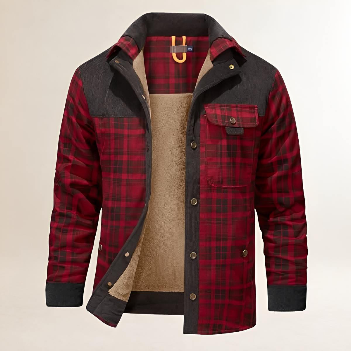 Casaco masculino Dapper com fechamento snap-front, gola alta e bolsos frontais com aba