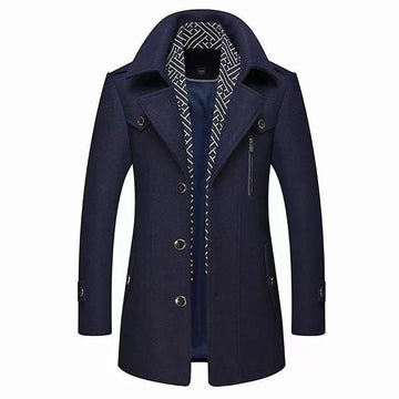 Casaco trench coat masculino duplo com botões e bolsos laterais