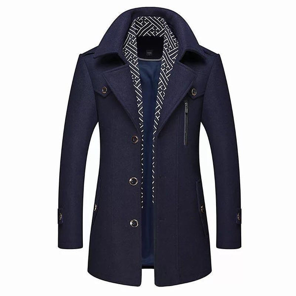 Casaco trench coat masculino duplo com botões e bolsos laterais