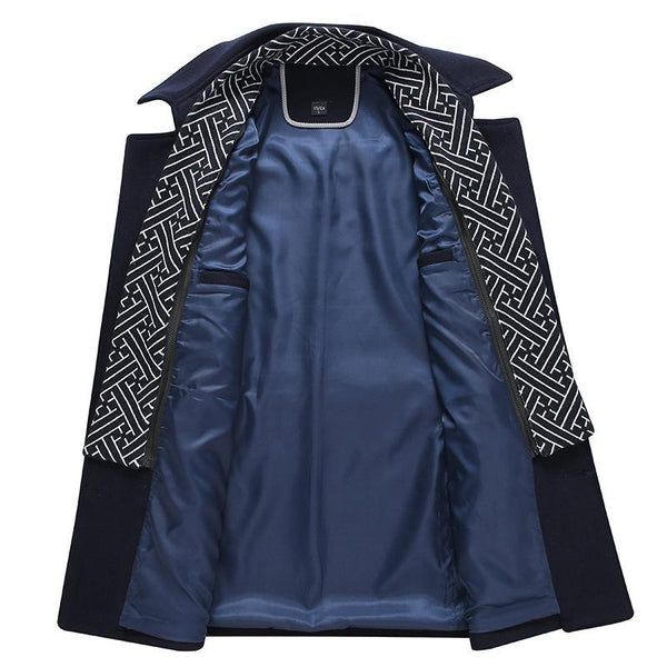 Casaco trench coat masculino duplo com botões e bolsos laterais