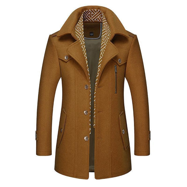 Casaco trench coat masculino duplo com botões e bolsos laterais
