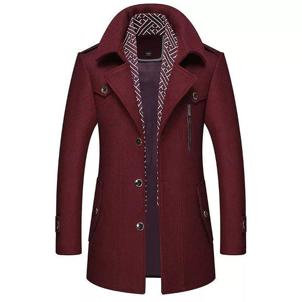 Casaco trench coat masculino duplo com botões e bolsos laterais