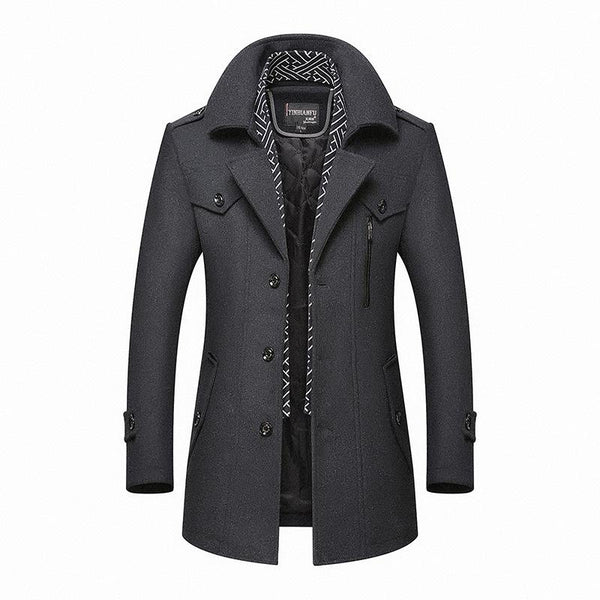 Casaco trench coat masculino duplo com botões e bolsos laterais