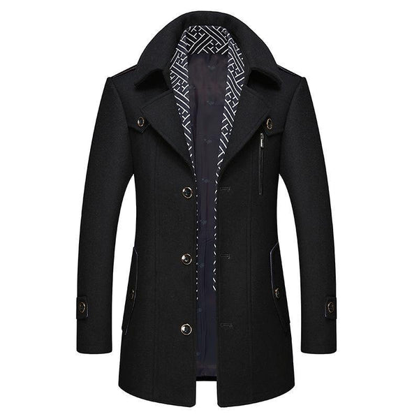 Casaco trench coat masculino duplo com botões e bolsos laterais