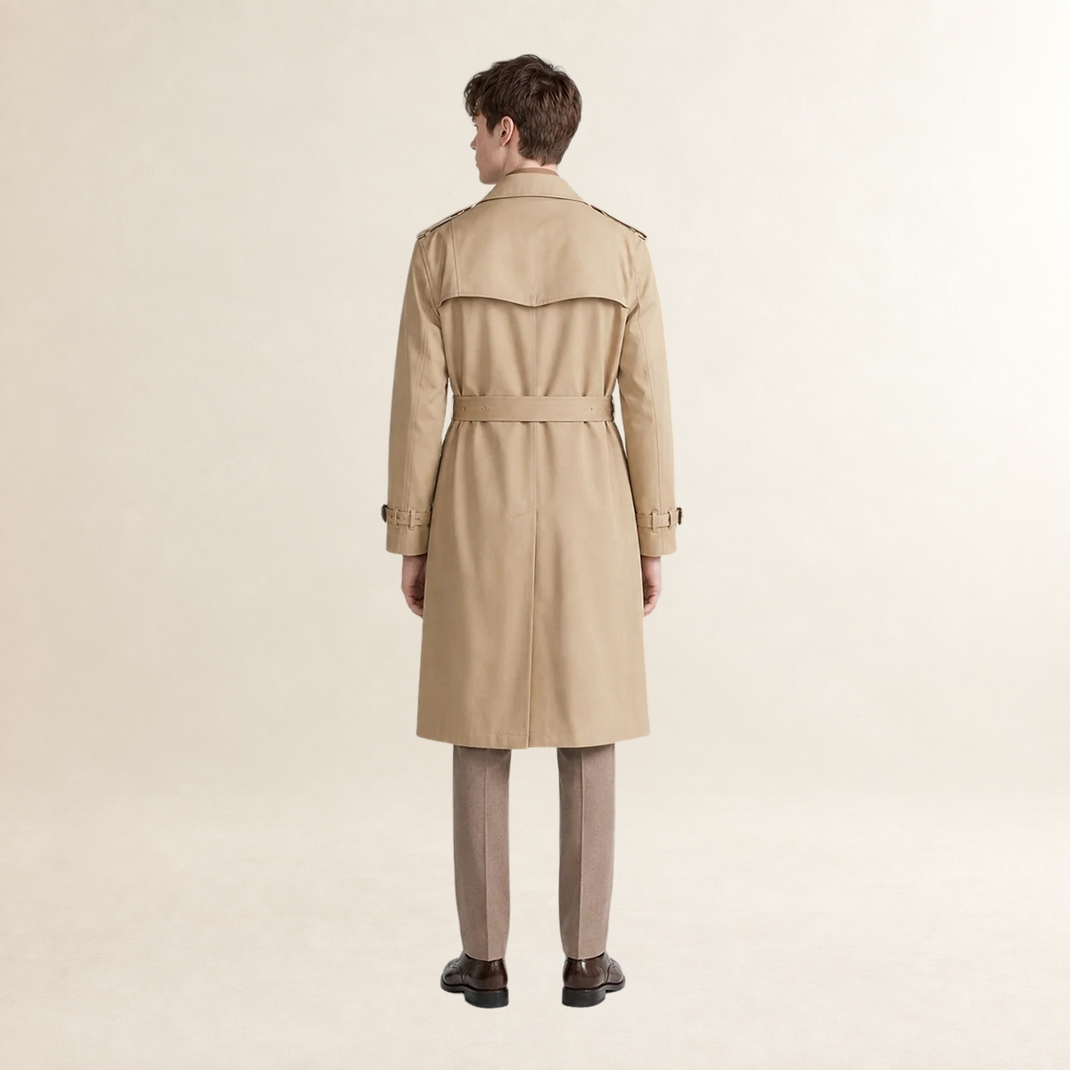 Casaco trench masculino duplo botão com cinto e lapela longo