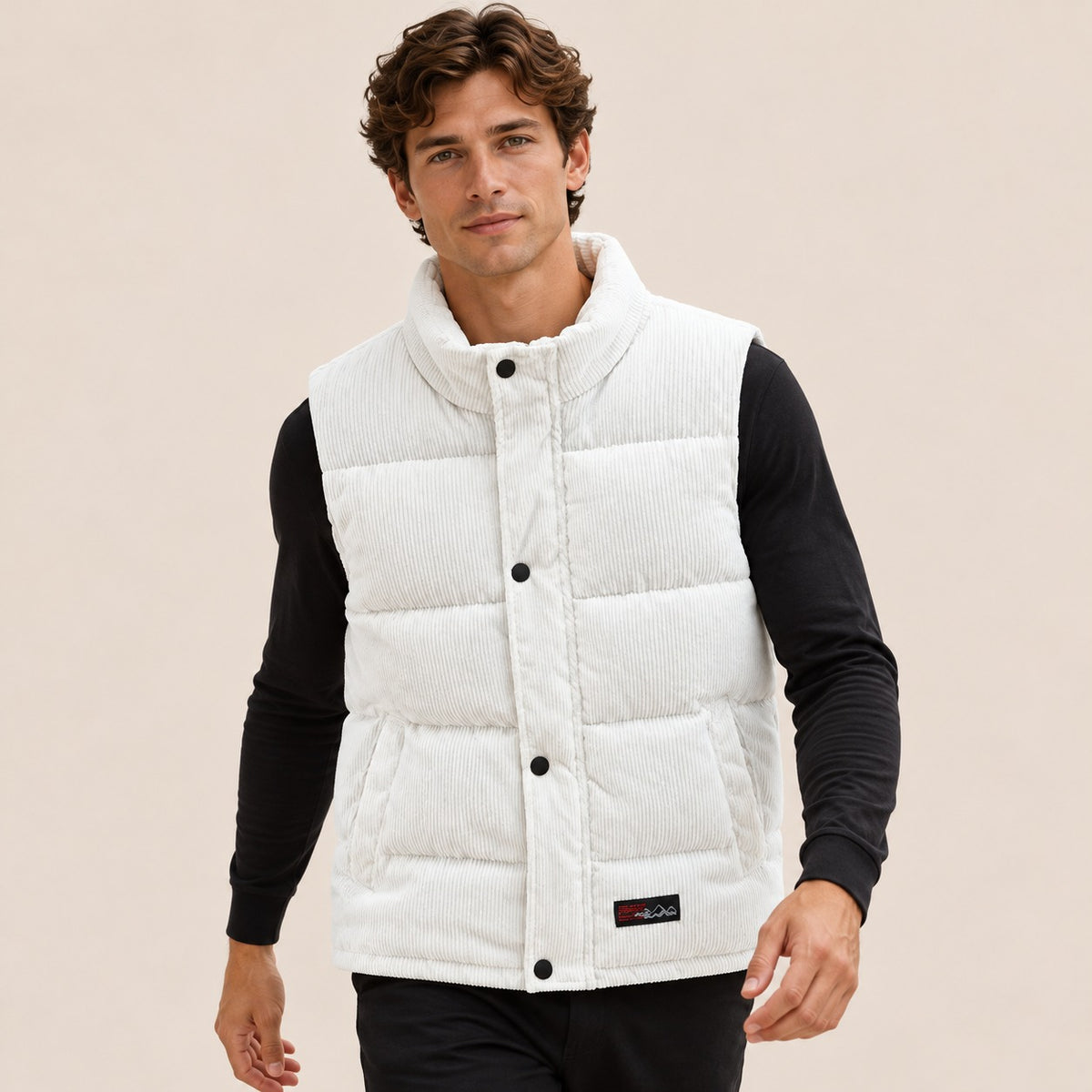 Colete acolchoado masculino com gola alta sem mangas - casual
