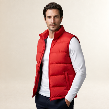 Colete Masculino Acolchoado - Gola Alta com Bolsos com Fecho de Correr