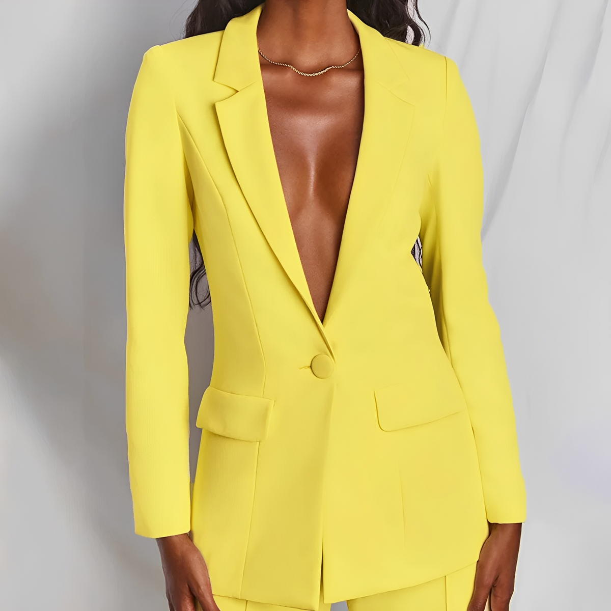 Conjunto de Blazer e Calça Pantalona Feminino Blazer de lapela e fechamento de botão Calça de cintura alta e perna larga