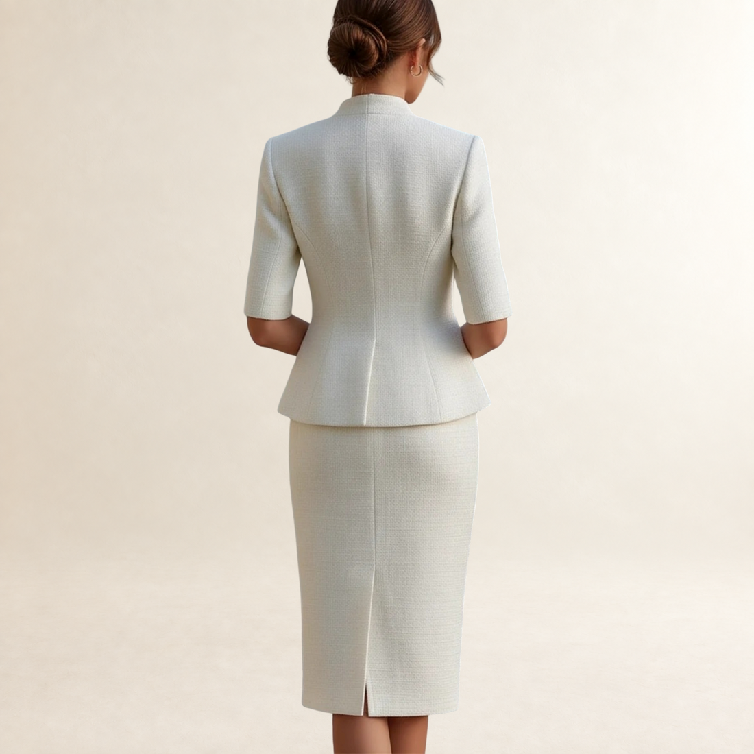 Conjunto de blazer peplum e saia lápis para mulheres blazer de gola alta e mangas curtas