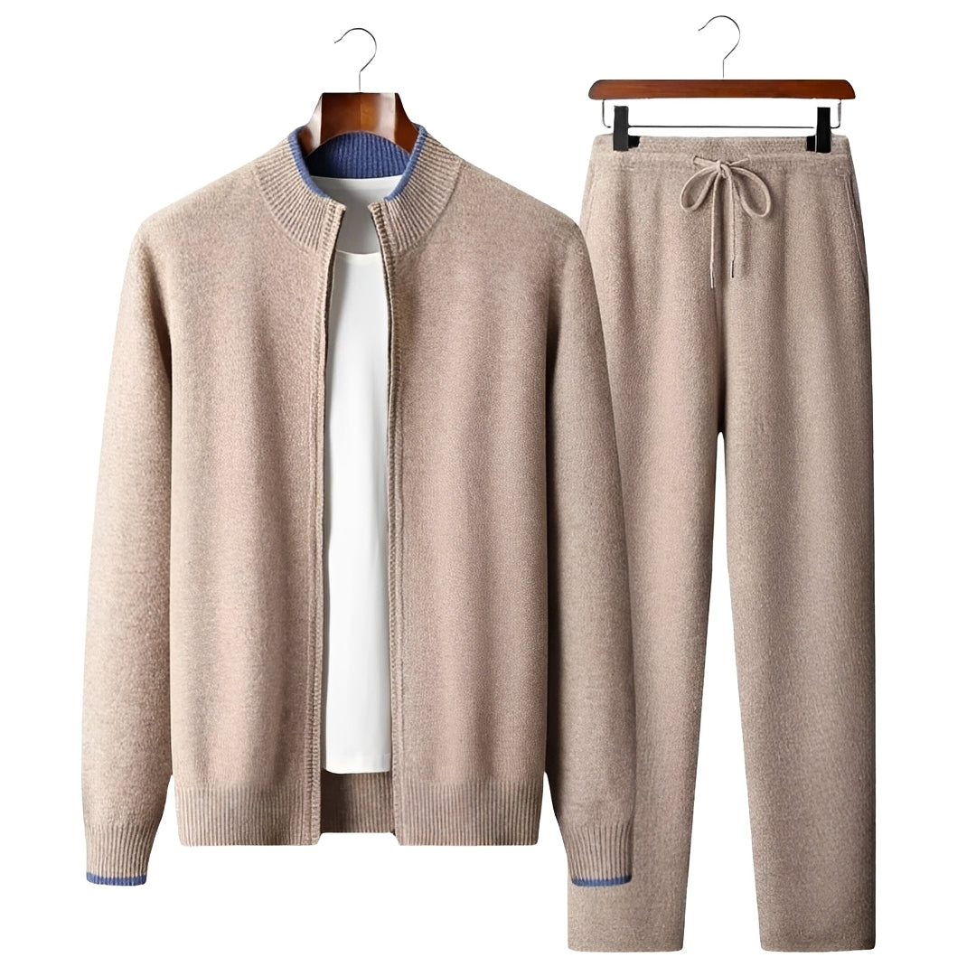 Conjunto de moletom masculino com cardigan zipado e calças - ajuste moderno