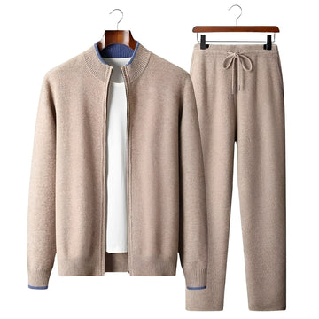 Conjunto de moletom masculino com cardigan zipado e calças - ajuste moderno