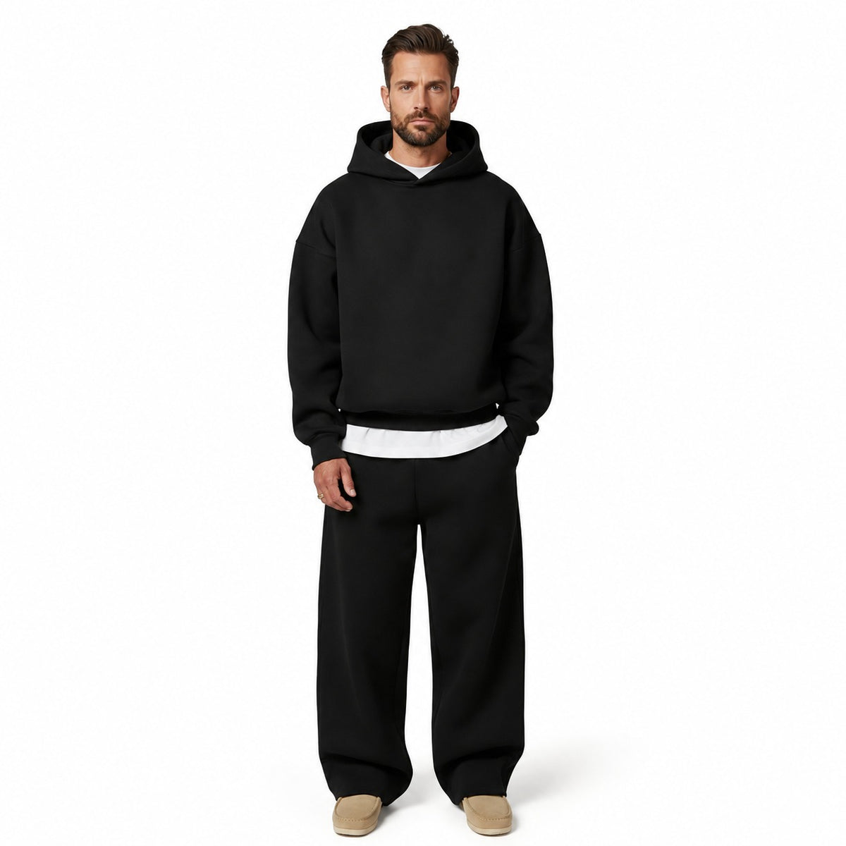 Conjunto de roupas casuais masculinas com moletom com capuz e bolso canguru e calças jogger