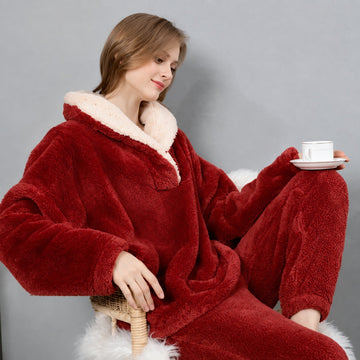 Conjunto de roupas de dormir feminino com blusa com capuz e calças